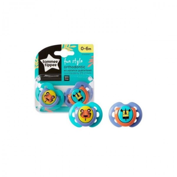 Tommee tippee Lot de 2 sucettes fun STYLE 0-6 mois